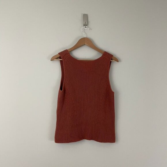 Vince Ribbed Knit Boxy Cotton Sweater Tank in Minimalist Brown Size Small - Picture 2 of 5